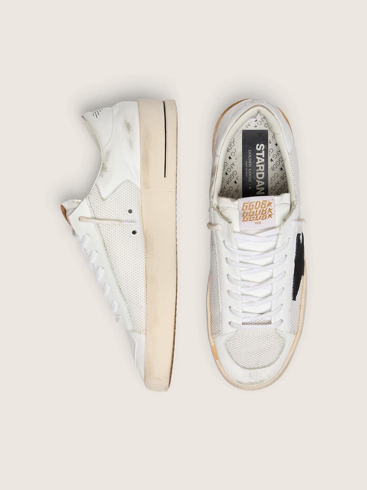 Golden Goose Mens Stardan In White Mesh With Black Suede Star Mens