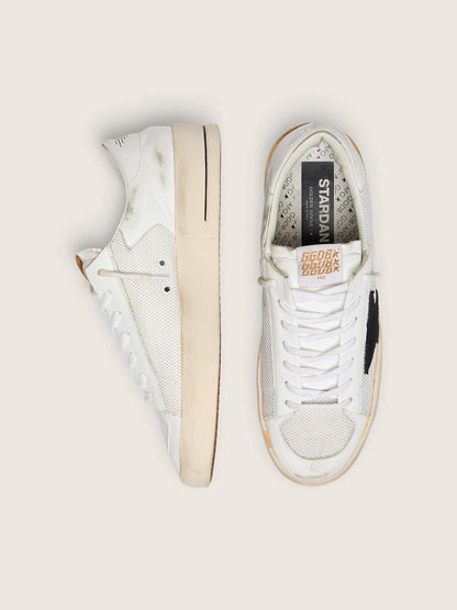 Golden Goose Mens Stardan In White Mesh With Black Suede Star Mens