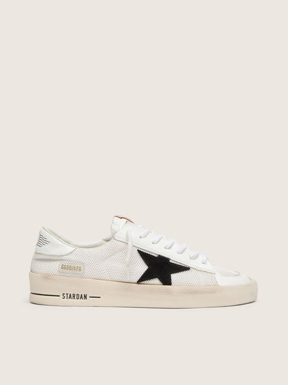 Golden Goose Mens Stardan In White Mesh With Black Suede Star Mens