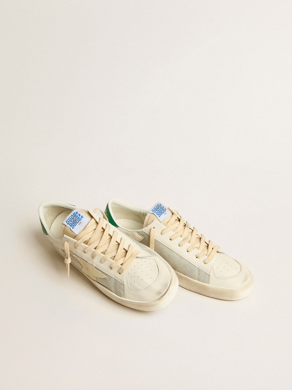 Golden Goose Stardan In White Nappa Leather With Cream-Colored Leather Star Mens