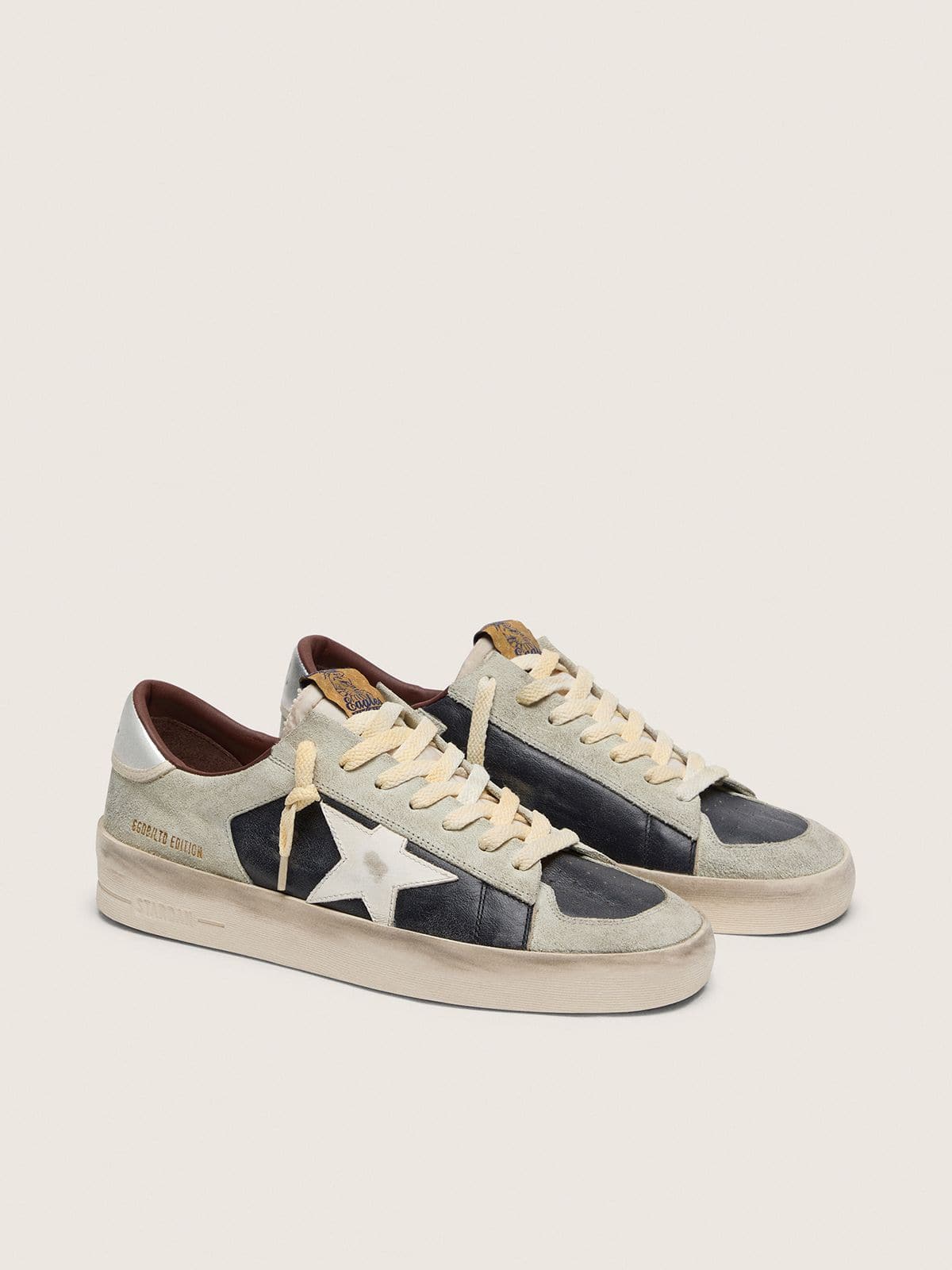 Golden Goose Mens Stardan In Suede And Leather With Leather Star And Metallic Heel Tab Mens
