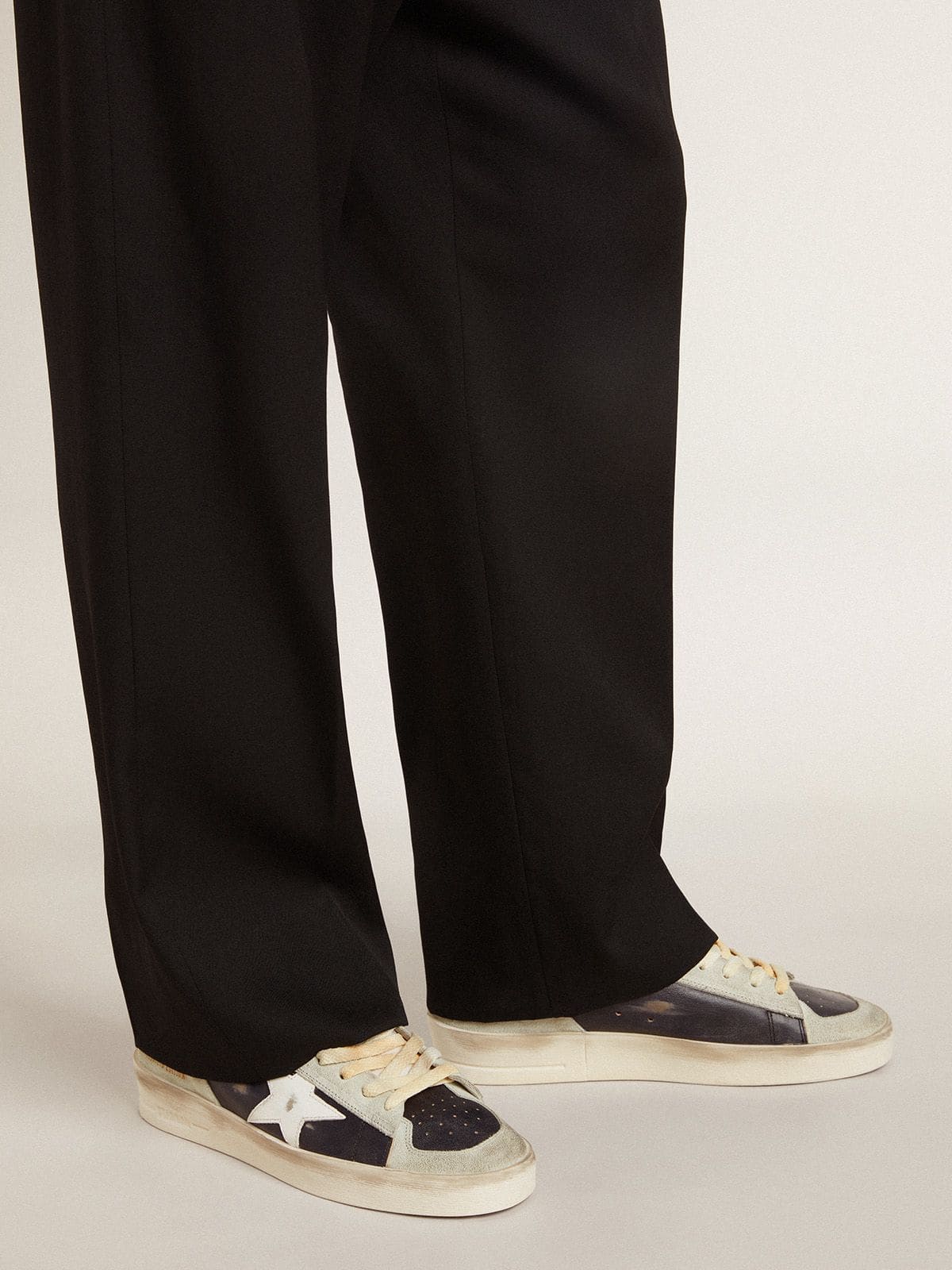 Golden Goose Mens Stardan In Suede And Leather With Leather Star And Metallic Heel Tab Mens