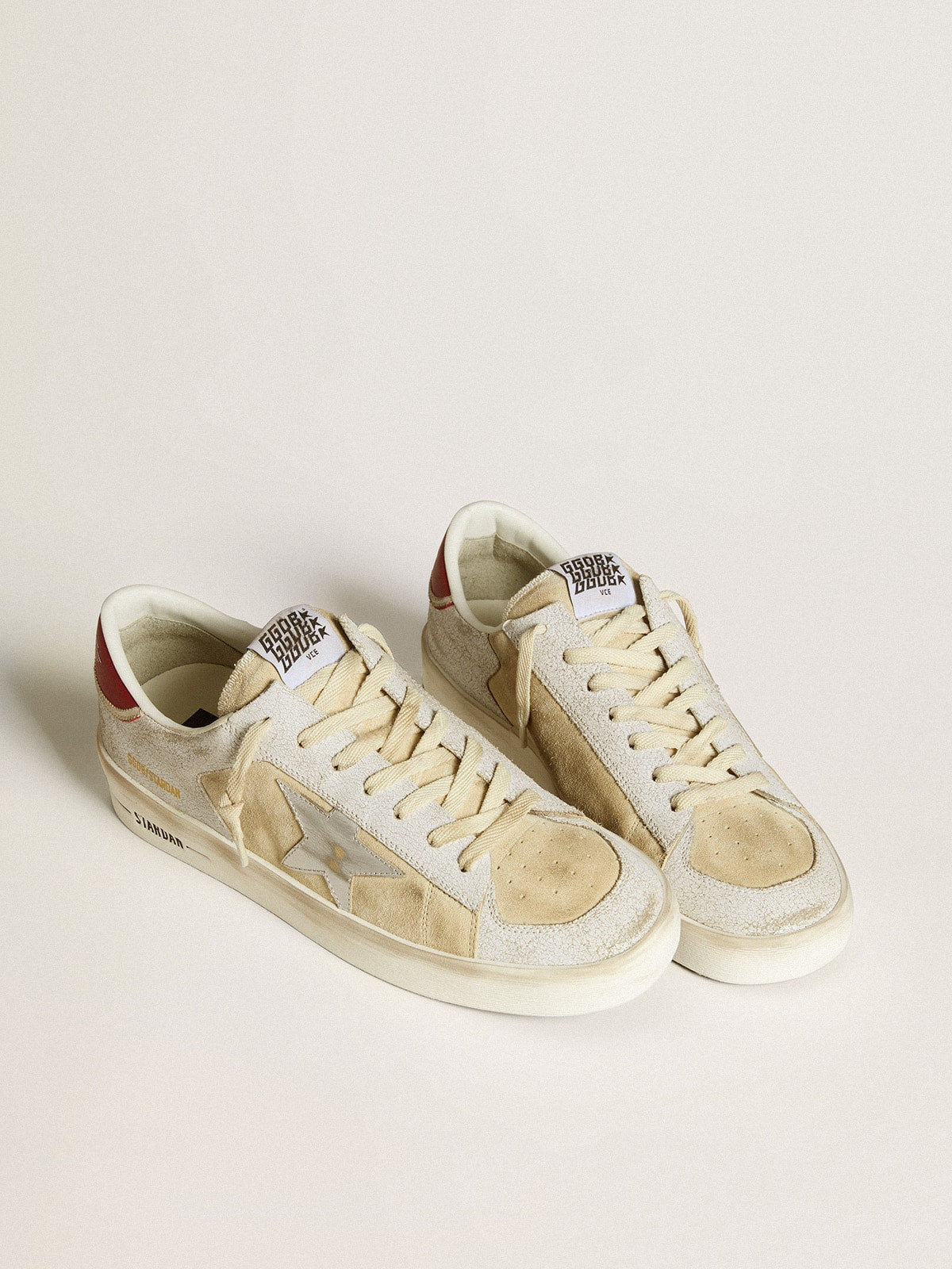 Golden Goose Mens Stardan In Nubuck And Crackle Leather With Silver Metallic Leather Star Mens