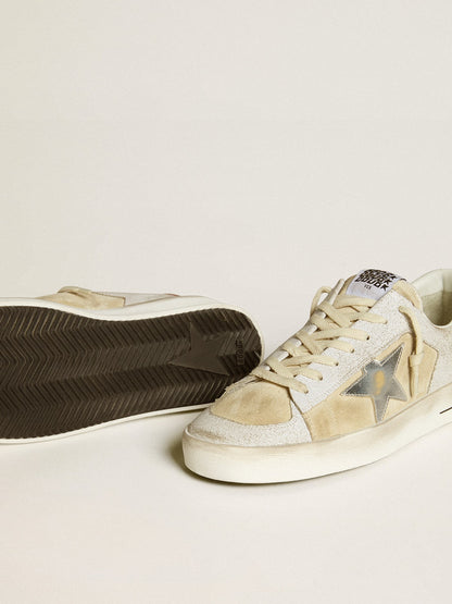 Golden Goose Mens Stardan In Nubuck And Crackle Leather With Silver Metallic Leather Star Mens