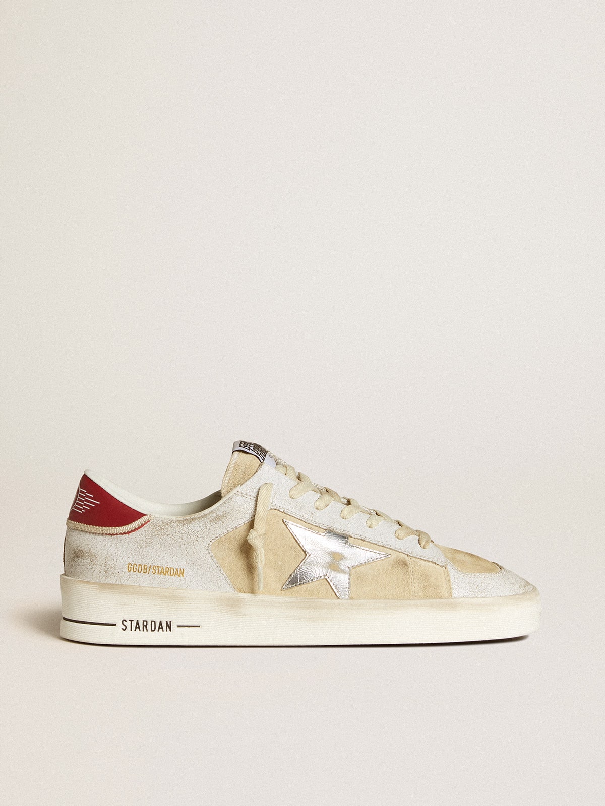 Golden Goose Mens Stardan In Nubuck And Crackle Leather With Silver Metallic Leather Star Mens