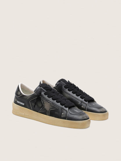 Golden Goose Mens Stardan In Black Leather With Black Leather Star And Heel Tab Mens