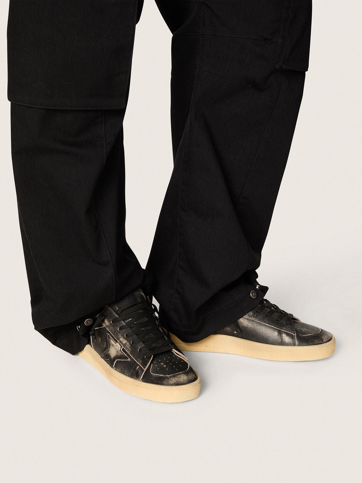 Golden Goose Mens Stardan In Black Leather With Black Leather Star And Heel Tab Mens