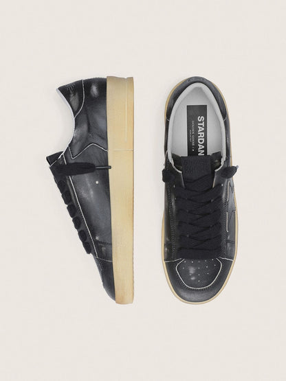 Golden Goose Mens Stardan In Black Leather With Black Leather Star And Heel Tab Mens