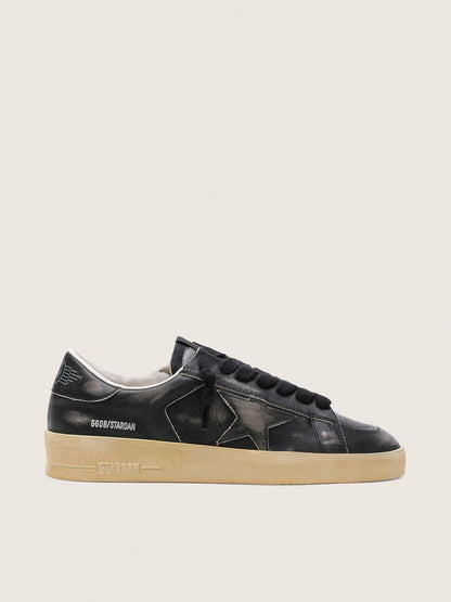 Golden Goose Mens Stardan In Black Leather With Black Leather Star And Heel Tab Mens