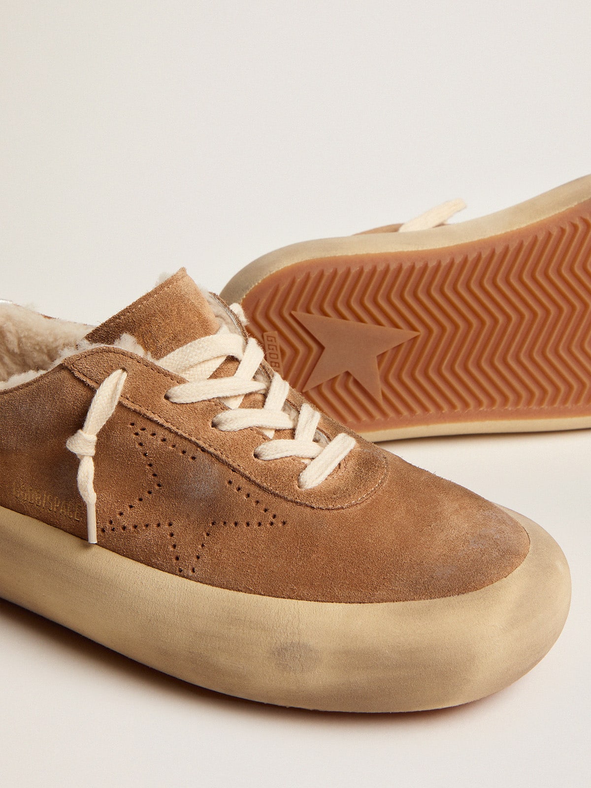 Golden Goose Mens Space-Star In Tobacco-Colored Suede And Shearling Lining Mens