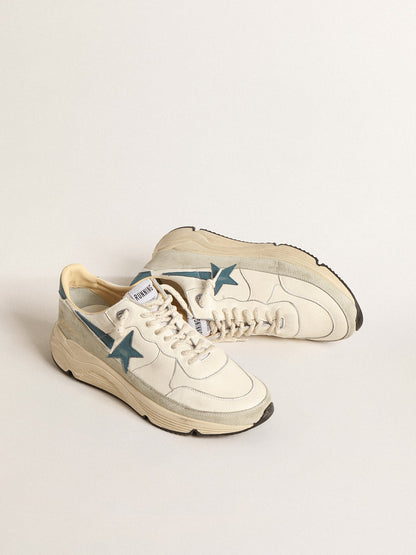 Golden Goose Running Sole In Nappa With Blue Leather Star And Suede Insert Mens