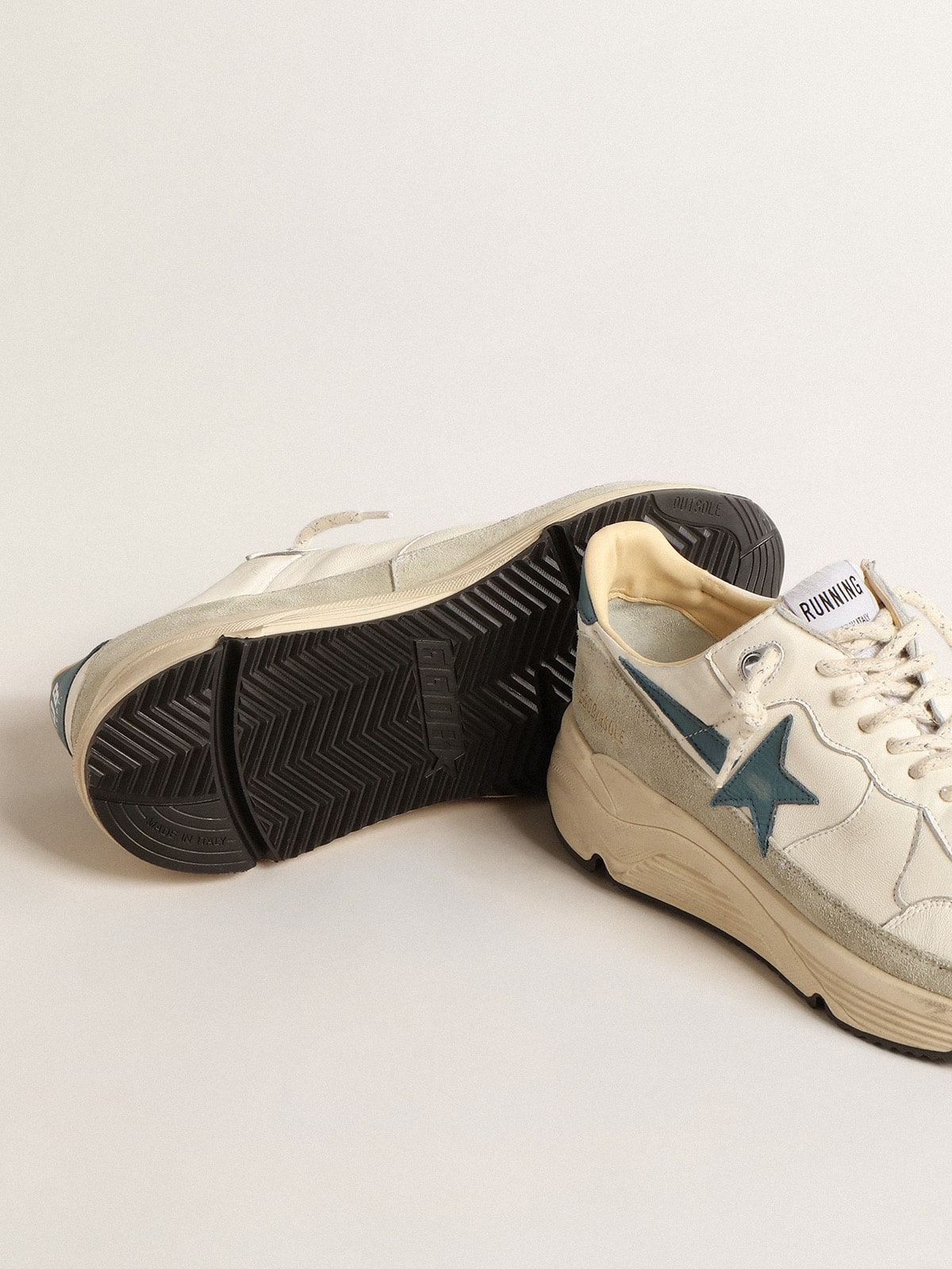 Golden Goose Running Sole In Nappa With Blue Leather Star And Suede Insert Mens