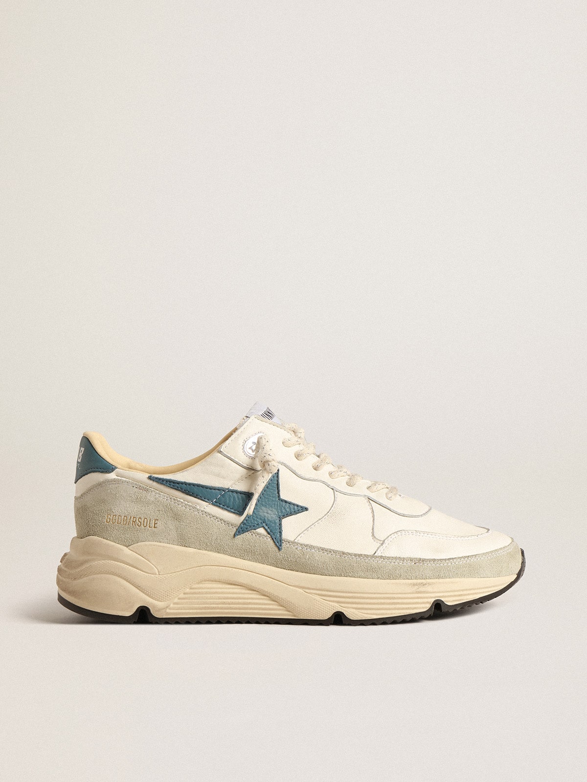 Golden Goose Running Sole In Nappa With Blue Leather Star And Suede Insert Mens