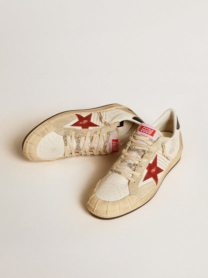 Golden Goose Mens Ball Star Ltd In Nappa Leather With Red Leather Star And Leather Heel Tab Mens