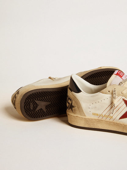 Golden Goose Mens Ball Star Ltd In Nappa Leather With Red Leather Star And Leather Heel Tab Mens