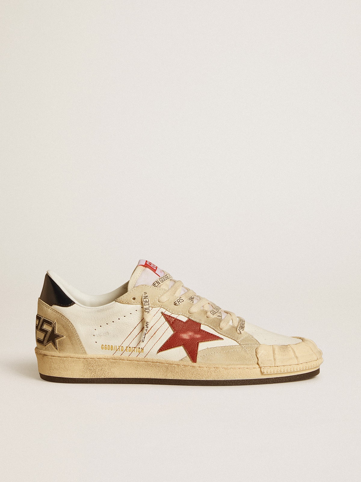 Golden Goose Mens Ball Star Ltd In Nappa Leather With Red Leather Star And Leather Heel Tab Mens