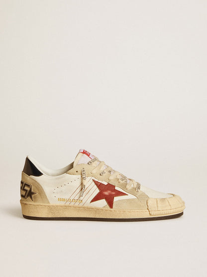 Golden Goose Mens Ball Star Ltd In Nappa Leather With Red Leather Star And Leather Heel Tab Mens
