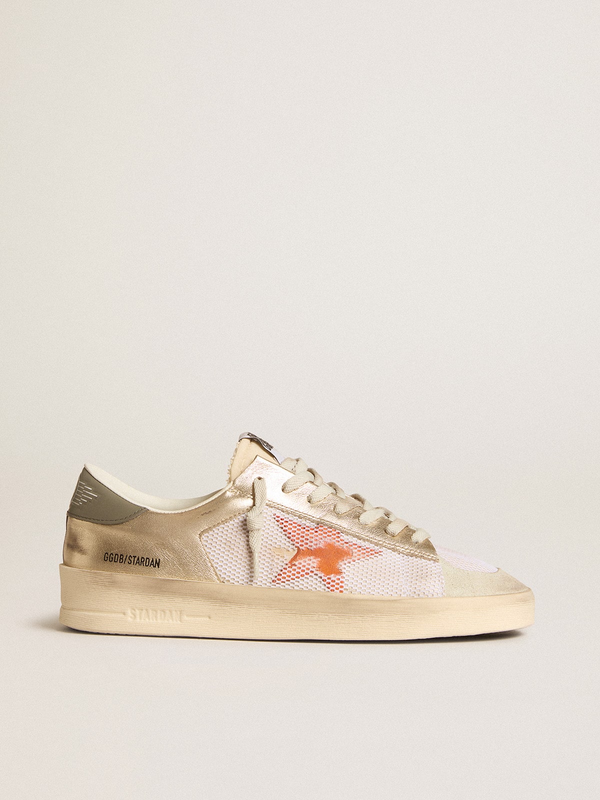 Golden Goose Stardan In White Mesh With Orange Star And Platinum Leather Inserts Mens
