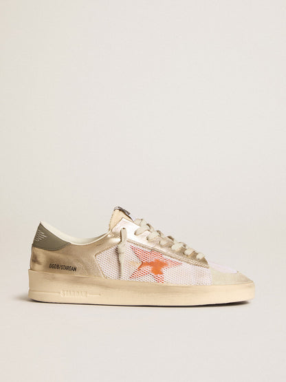 Golden Goose Stardan In White Mesh With Orange Star And Platinum Leather Inserts Mens