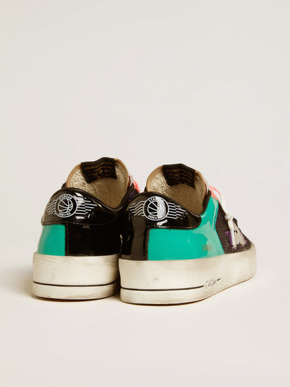 Golden Goose Mens Stardan Lab In Patent Leather And Mesh With Rubber Star Mens