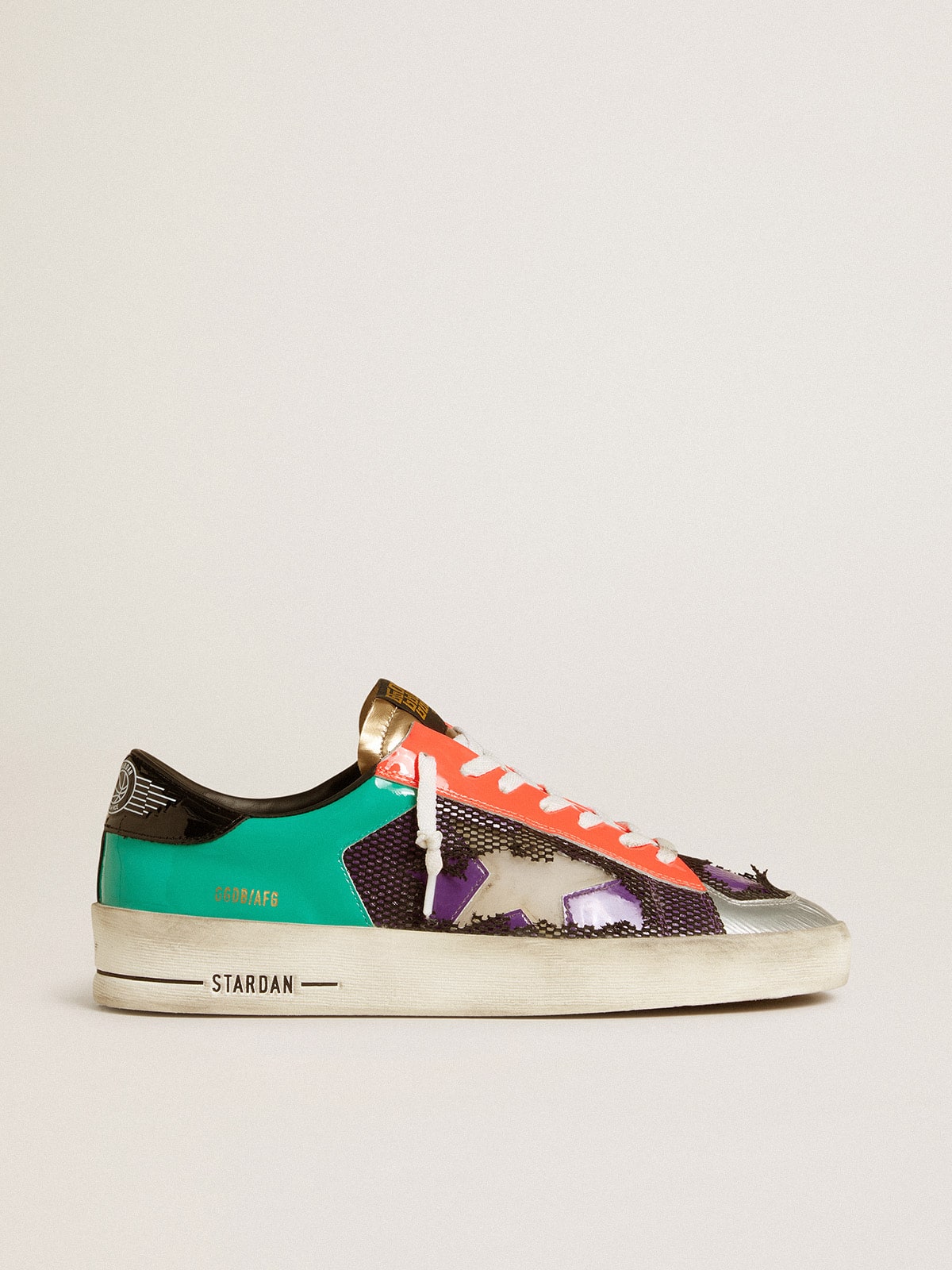 Golden Goose Mens Stardan Lab In Patent Leather And Mesh With Rubber Star Mens