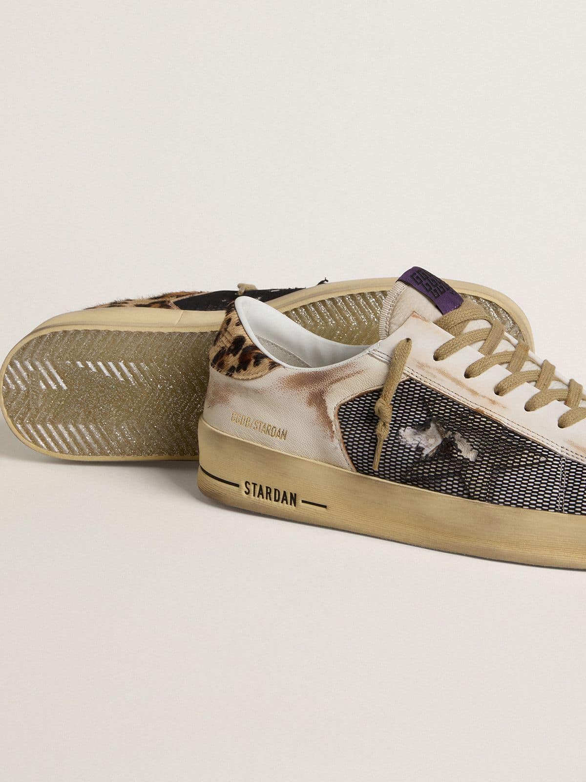 Golden Goose Mens Stardan In Nappa And Mesh With Leopard-Print Pony Skin Heel Tab Mens