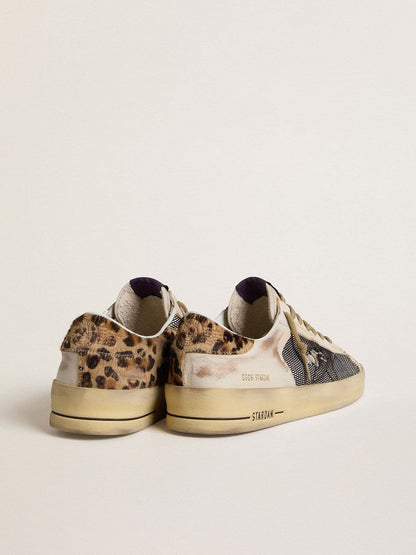 Golden Goose Mens Stardan In Nappa And Mesh With Leopard-Print Pony Skin Heel Tab Mens