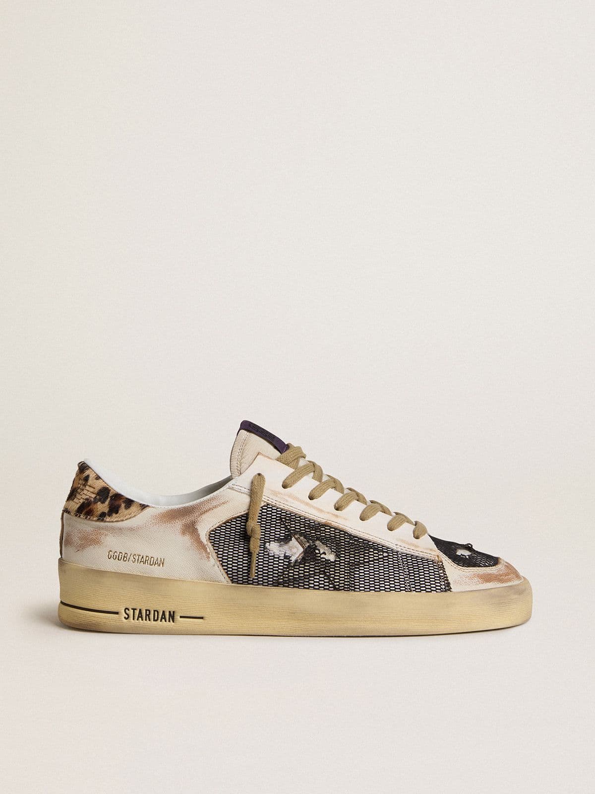 Golden Goose Mens Stardan In Nappa And Mesh With Leopard-Print Pony Skin Heel Tab Mens