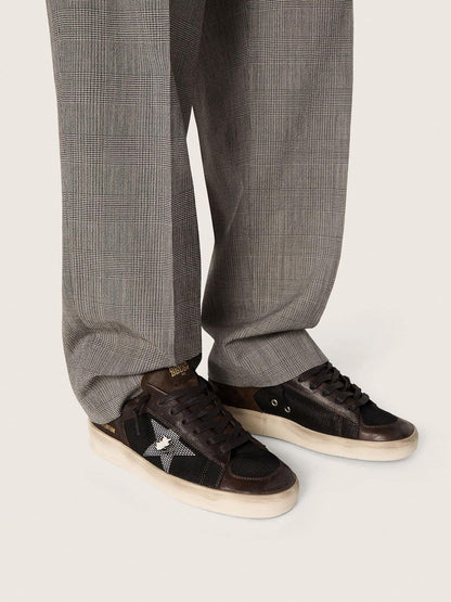 Golden Goose Mens Stardan In Brown Suede And Black Mesh With White Leather Star And Nappa Leather Inserts Mens