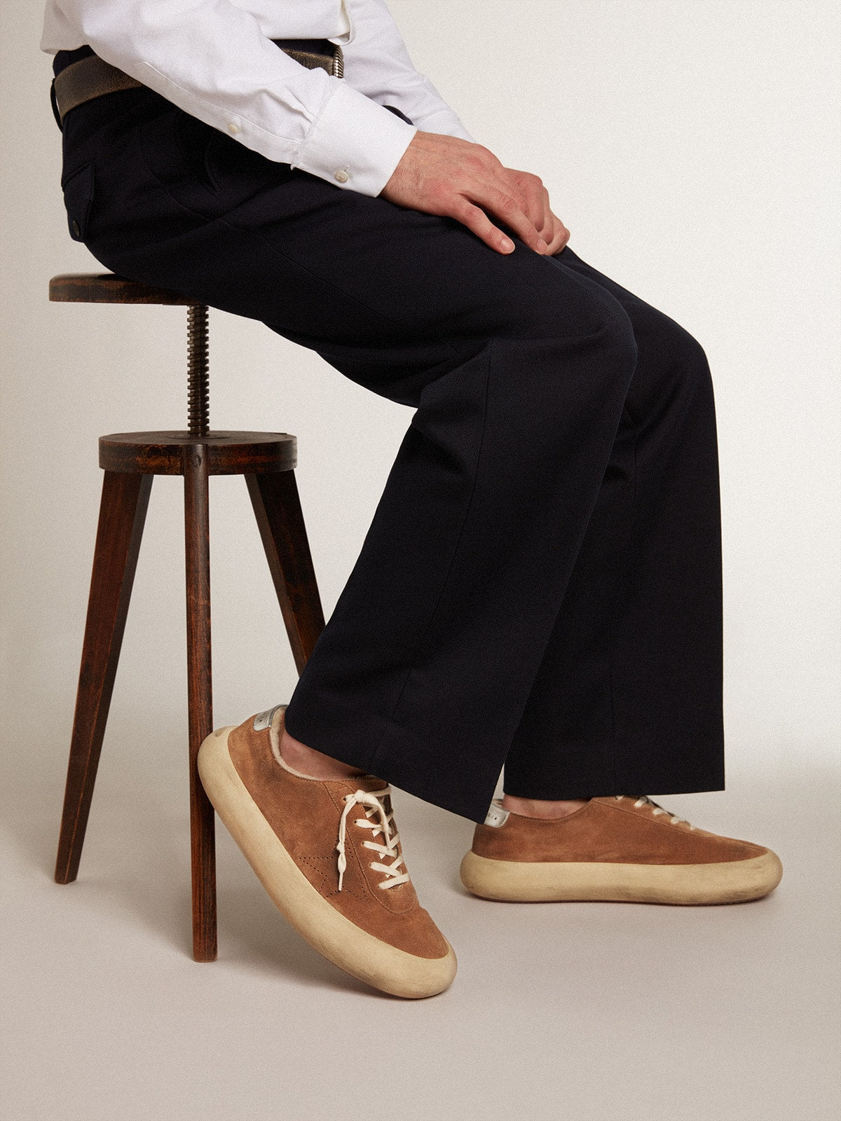 Golden Goose Mens Space-Star In Tobacco-Colored Suede Mens