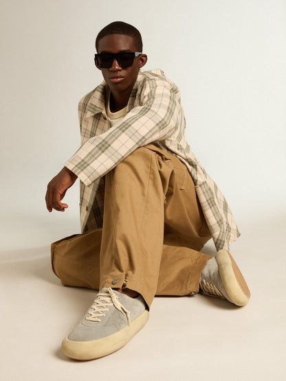 Golden Goose Mens Space-Star Shoes In Ice-Gray Suede With Perforated Star Mens