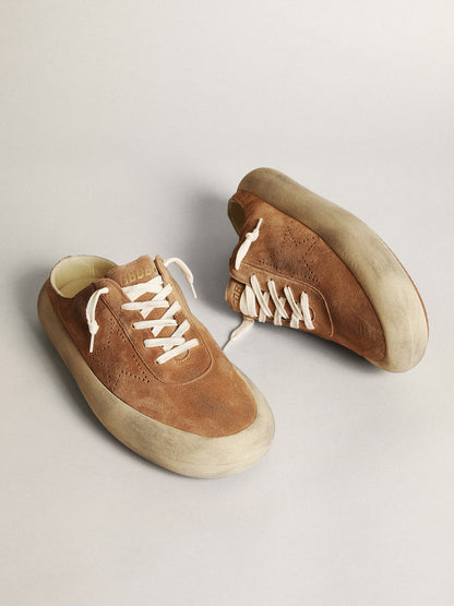 Golden Goose Mens Space-Star Sabots In Tobacco Suede With Perforated Star Mens