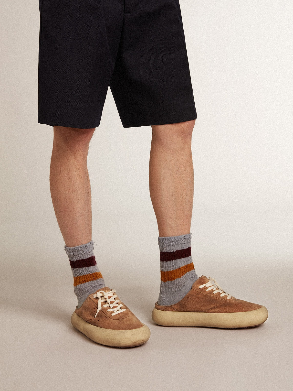 Golden Goose Mens Space-Star Sabots In Tobacco Suede With Perforated Star Mens