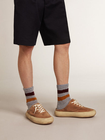 Golden Goose Mens Space-Star Sabots In Tobacco Suede With Perforated Star Mens