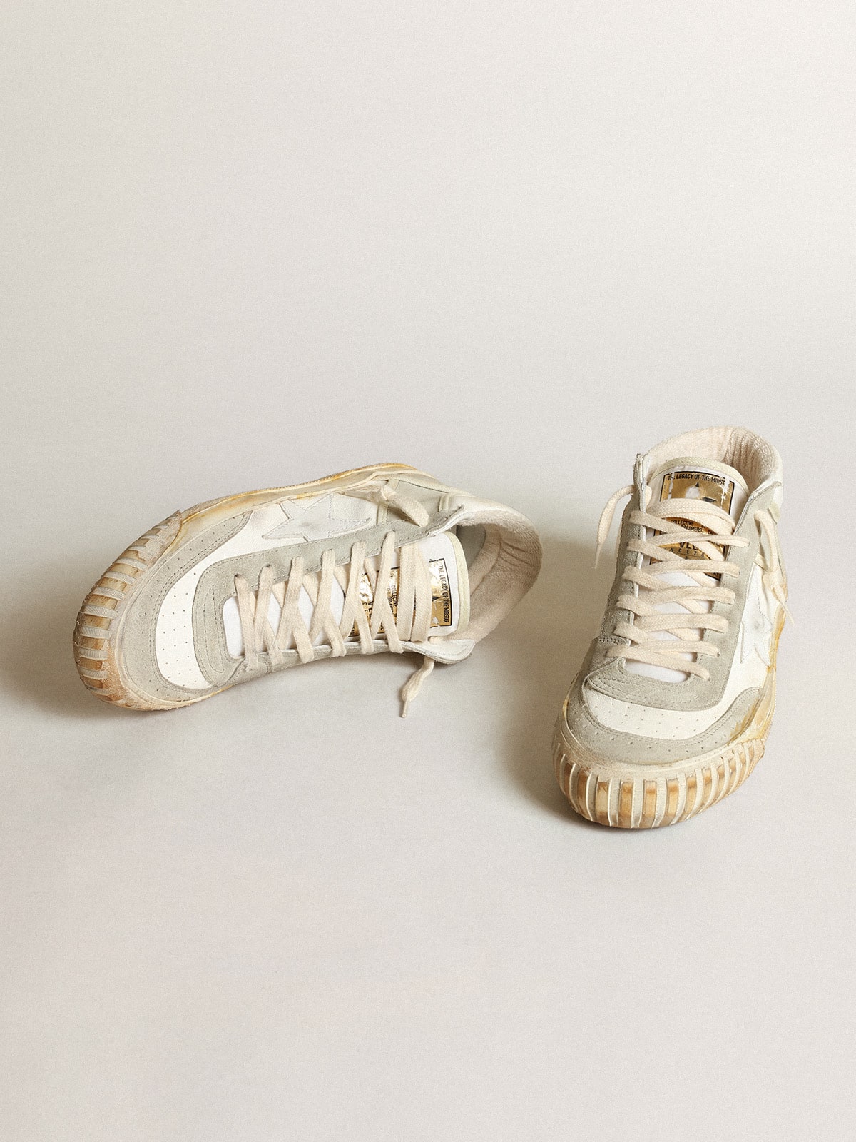 Golden Goose Mens Mid Star With Ice-Gray Suede Inserts And White Star Mens