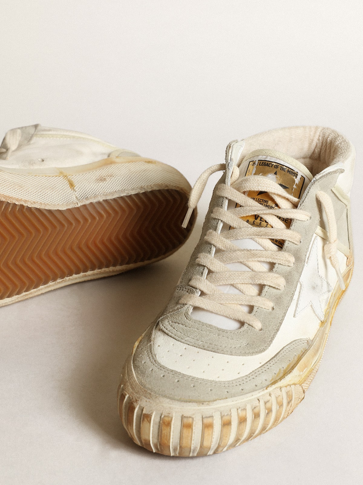 Golden Goose Mens Mid Star With Ice-Gray Suede Inserts And White Star Mens