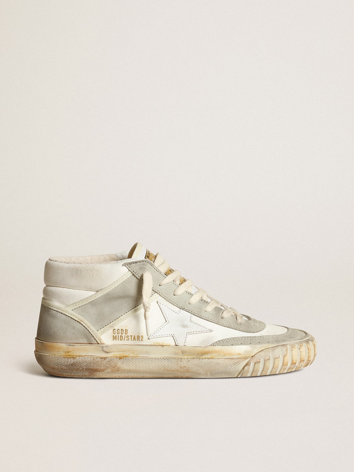 Golden Goose Mens Mid Star With Ice-Gray Suede Inserts And White Star Mens