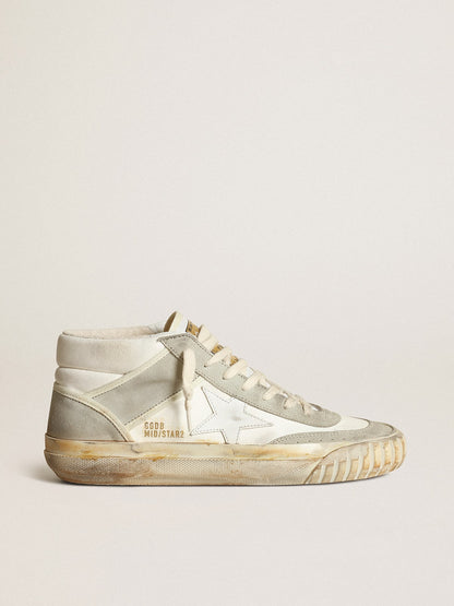 Golden Goose Mens Mid Star With Ice-Gray Suede Inserts And White Star Mens