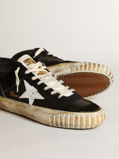 Golden Goose Mens Mid Star In Black Nappa And Suede With White Leather Star Mens