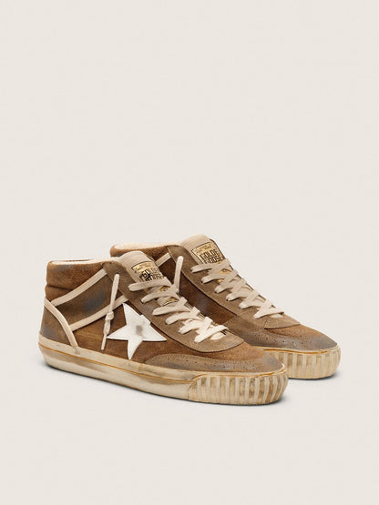 Golden Goose Mens Mid Star Lab In Rust-Colored Suede With White Leather Star Mens