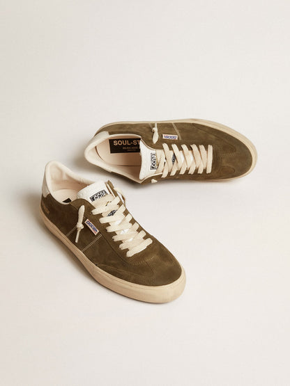 Golden Goose Mens Soul Star In Green Suede With White Leather Heel Tab And Tongue Mens