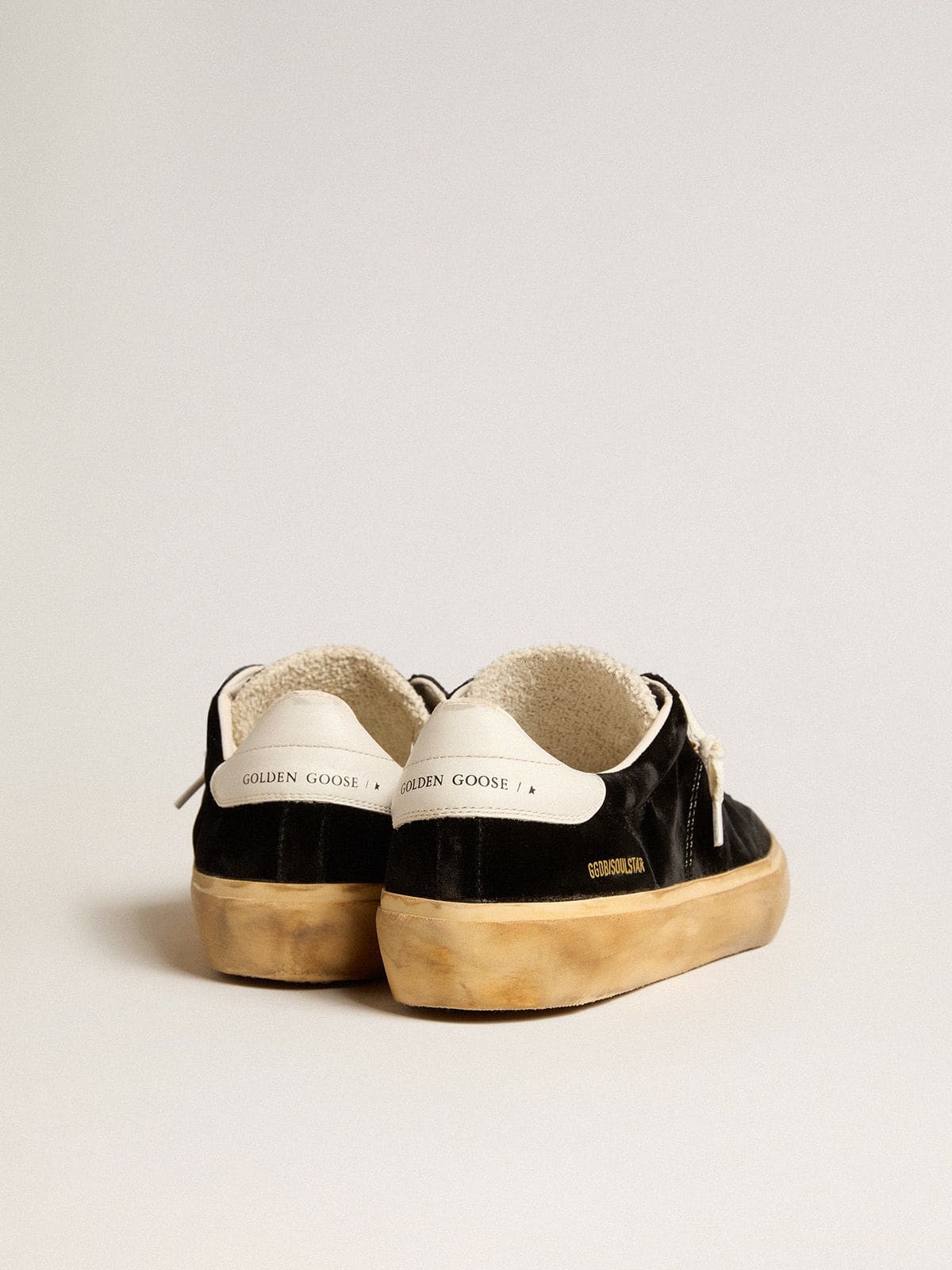 Golden Goose Mens Soul Star In Black Velvet With White Leather Heel Tab Mens