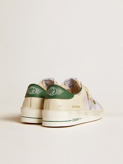 Golden Goose Stardan In White Suede And Mesh With Green Leather Star And Heel Tab Mens