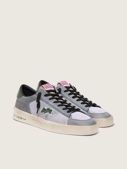 Golden Goose Mens Stardan In Powder-Blue Suede With Green Leather Star And Heel Tab Mens