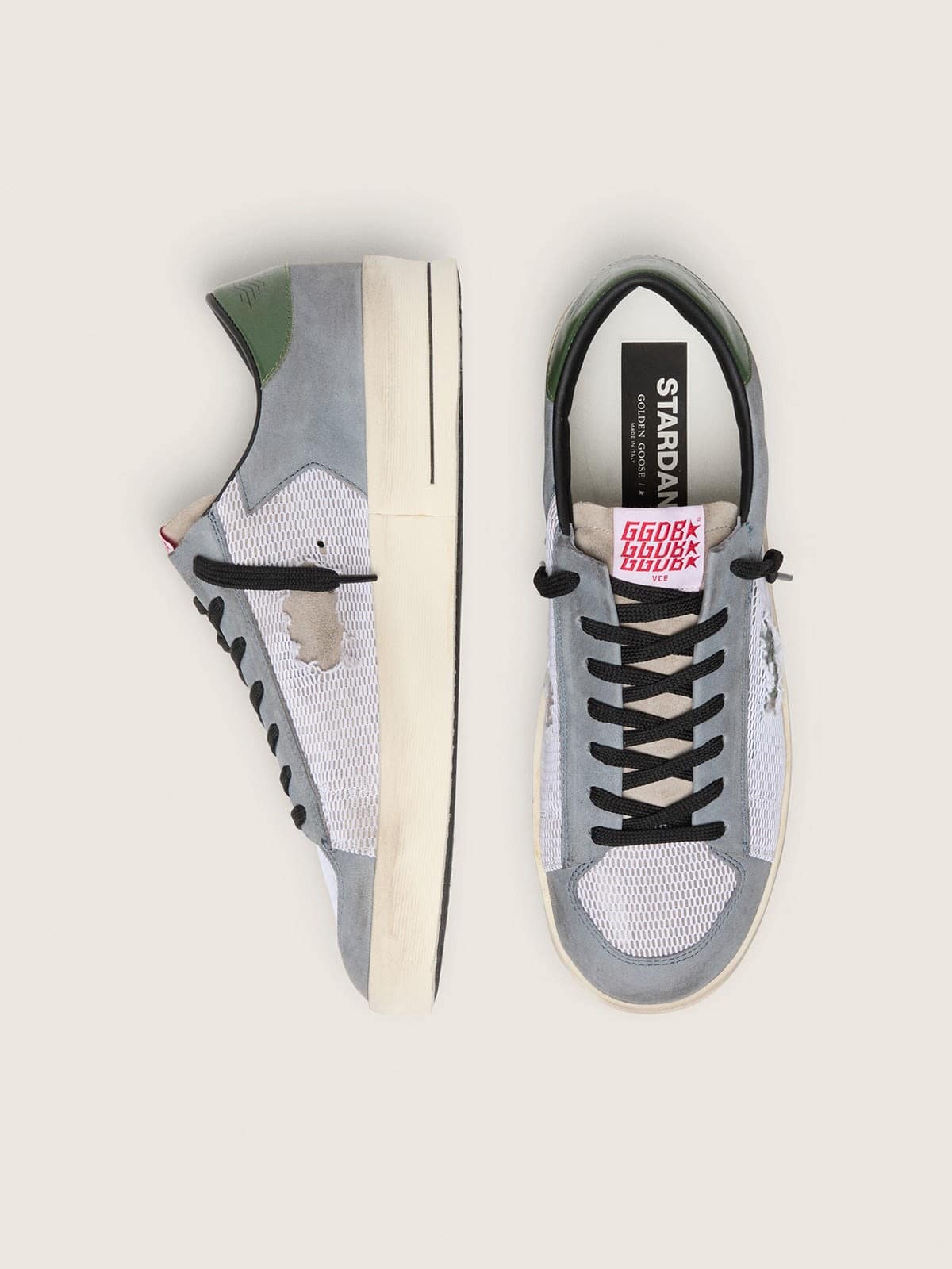 Golden Goose Mens Stardan In Powder-Blue Suede With Green Leather Star And Heel Tab Mens