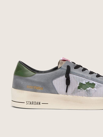 Golden Goose Mens Stardan In Powder-Blue Suede With Green Leather Star And Heel Tab Mens