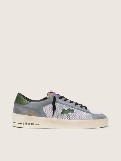 Golden Goose Mens Stardan In Powder-Blue Suede With Green Leather Star And Heel Tab Mens