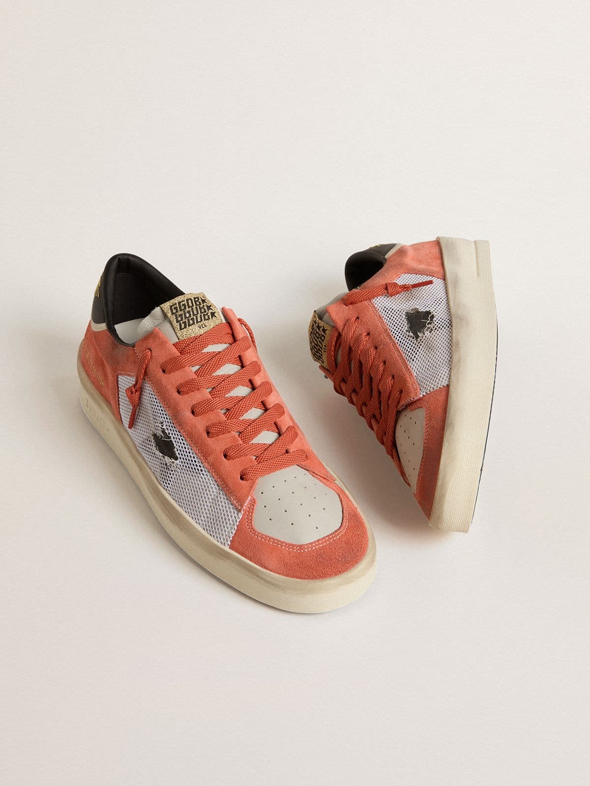 Golden Goose Stardan Ltd In Coral-Colored Suede And Mesh With Black Leather Star Mens