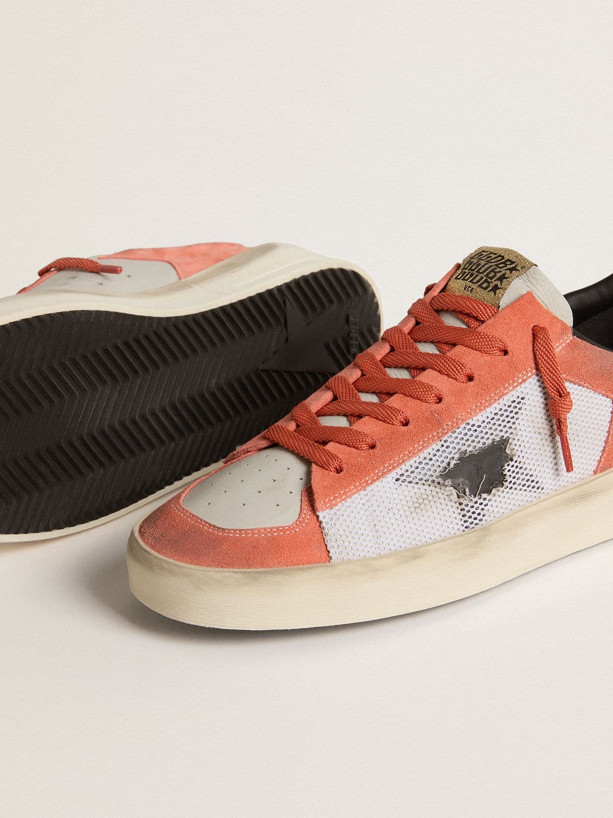 Golden Goose Stardan Ltd In Coral-Colored Suede And Mesh With Black Leather Star Mens