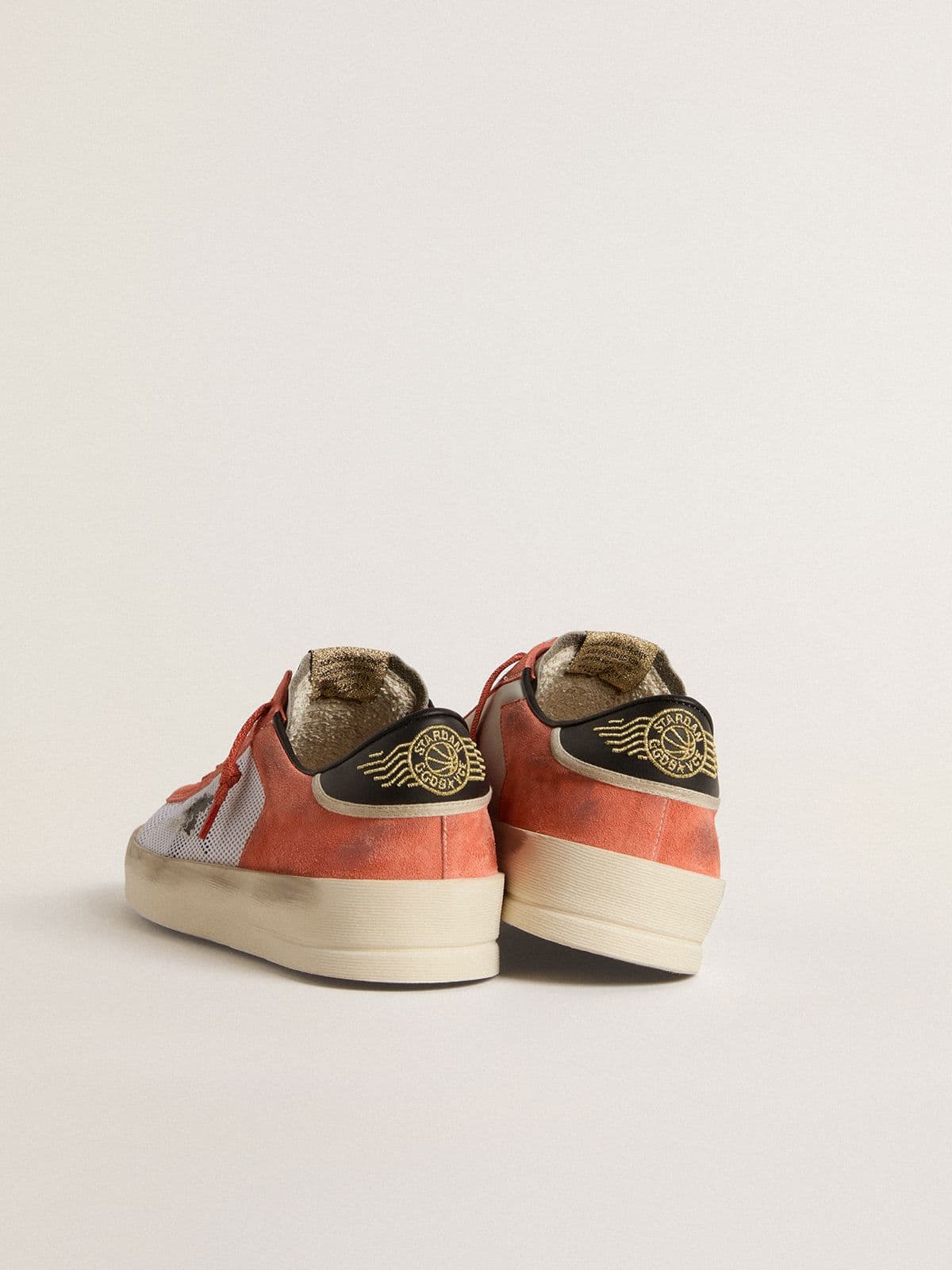 Golden Goose Stardan Ltd In Coral-Colored Suede And Mesh With Black Leather Star Mens